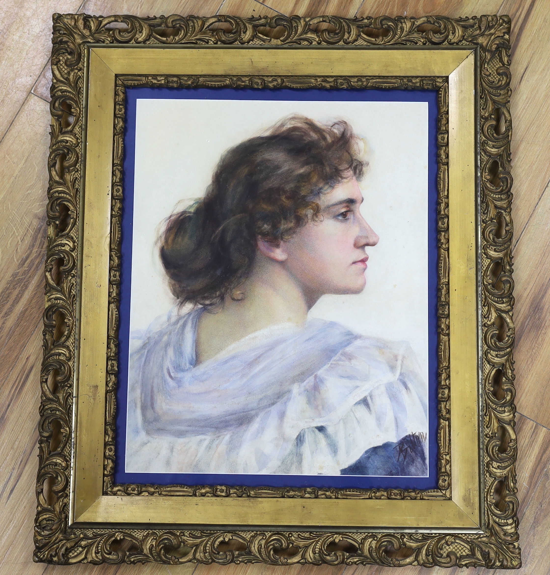 A. Bilton (fl.1893), watercolour, Neo Classical style portrait of a lady, 47 x 37cm